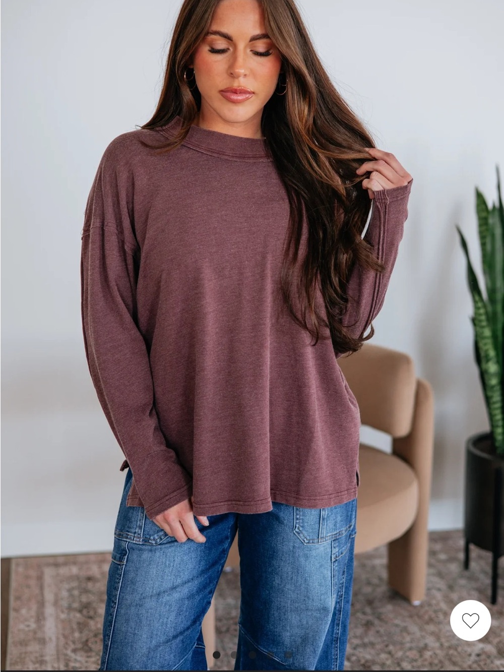 Relaxed Long Sleeve Tee in Mauve Brown